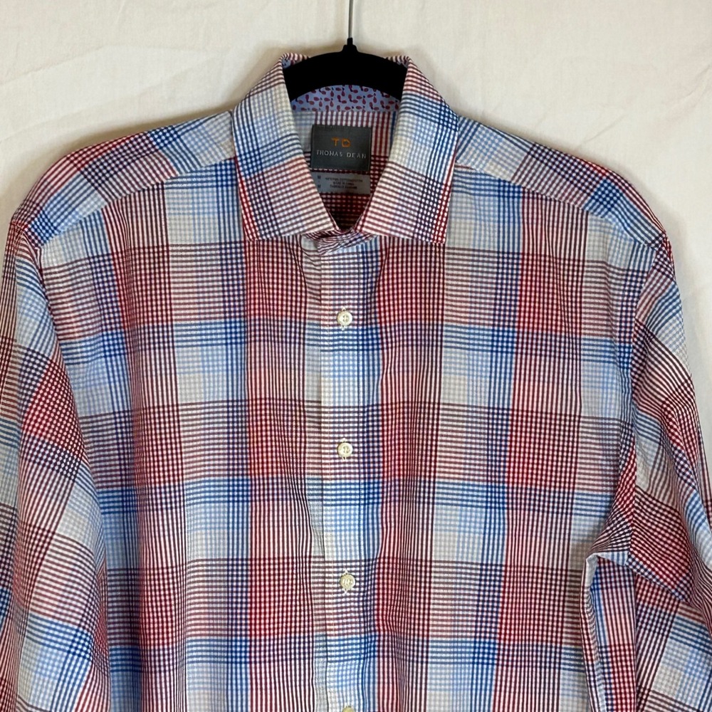 Thomas Dean Plaid Button Down Shirt Mens Medium Long Sleeve Casual